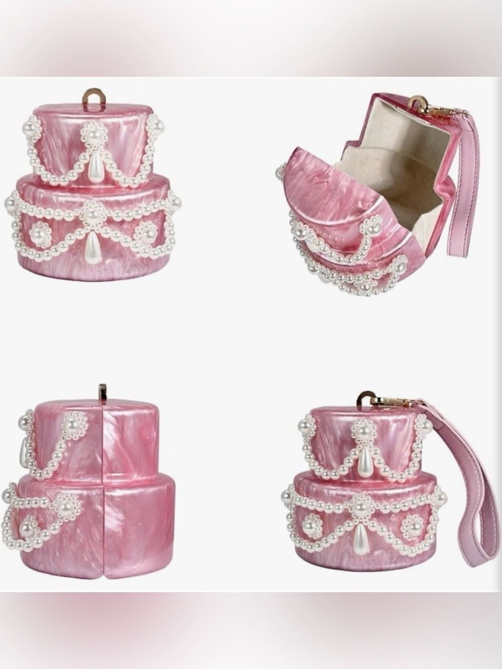 Cake Bag Pearl-Embellished Pink Mini Crossbody Bag - Picture 3 of 4